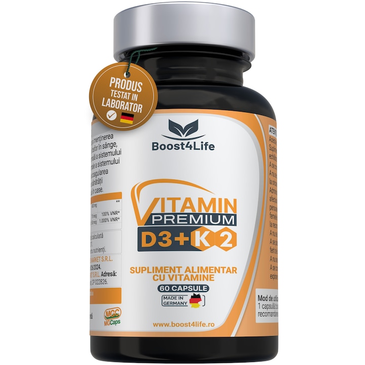 Vitamin PREMIUM D3 + K2, Boost4Life, 2000 UI D3, 75 mcg K2, MGCaps® softgels, 60 capsule