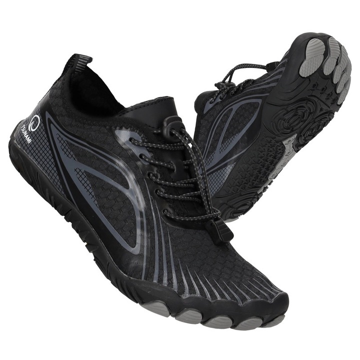 Incaltaminte inot, Tsunami, tesatura cu uscare rapida, super usoare si respirabile, pentru plaja, pentru scufundari, Unisex, Talpa TPU, Marimea 41, Negru
