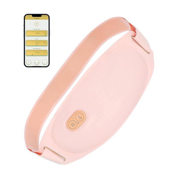 Bluetooth hasöv, készülék fűtéssel és masszázzsal, menstruáció elleni, ciklus- és deréktáji fájdalom, alkalmazásvezérlés, 3 hőfokozat és 5 vibrációs mód, újratölthető, barack