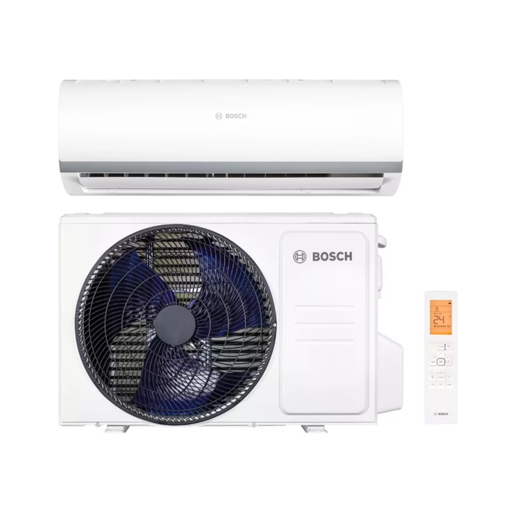 Aparat de aer conditionat Bosch Climate 2000, 9000 BTU, A++/A+, Filtru catalizator rece, functie Wind avoid me, functie Follow-me, kit montaj inclus, alb