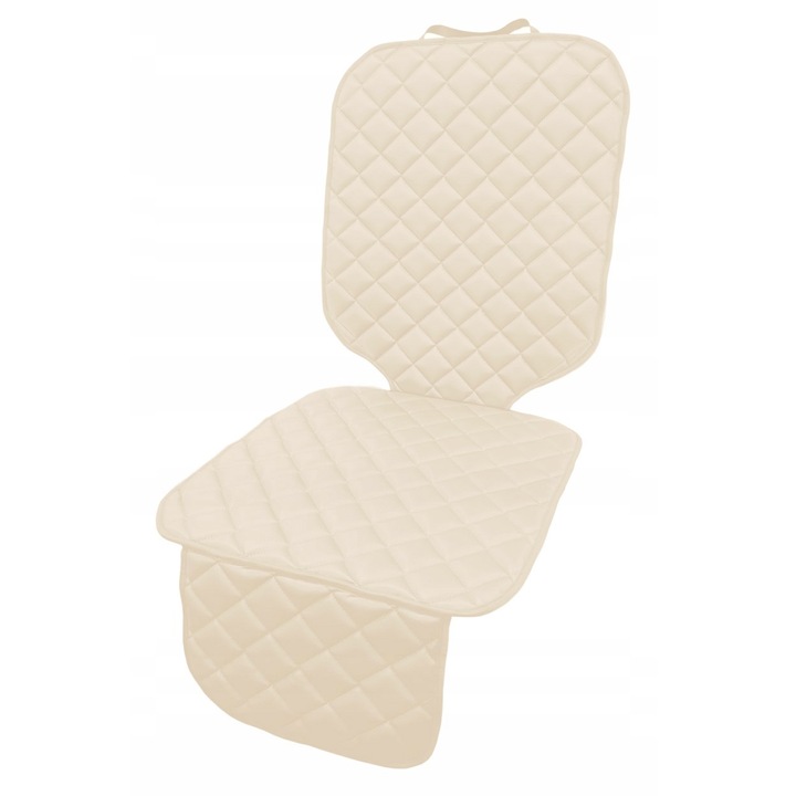 Protectie auto matlasata, din piele ecologica, universala, pentru scaun auto, scaun copii, scoica bebe, impermeabila, lavabila, crem, Metru Patrat