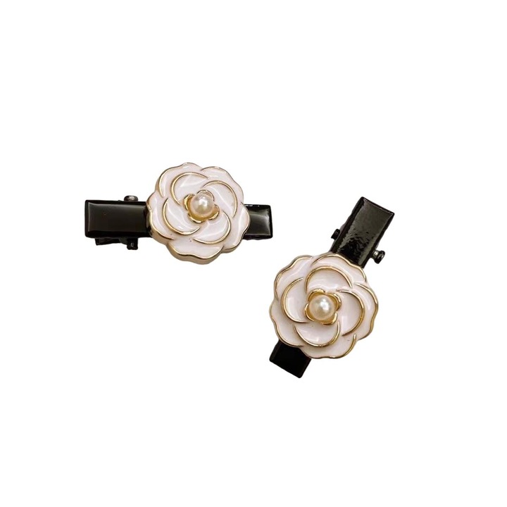 Set 2 clame de par, Plastic, Negru/Alb