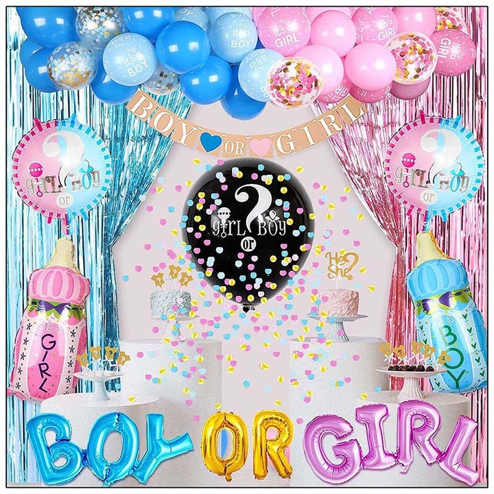 WALALLA, Комплект парти балони Gender Reveal, 87 части, многоцветни, 92x200 см
