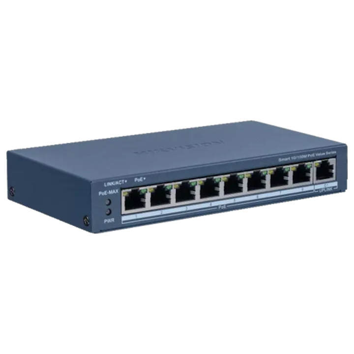 Превключвател 8 porturi PoE, 1 порт нагоре RJ45, управление, HIKVISION, DS-3E1309P-EI-M