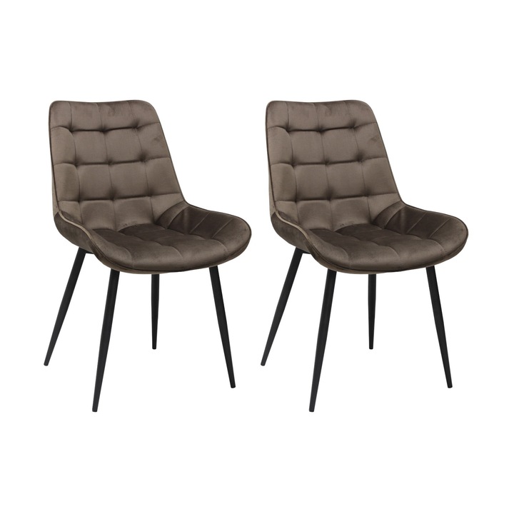 Set 2 scaune Onix Maro, tapitate cu material textil, picioare metalice negre, maro 87x53 cm