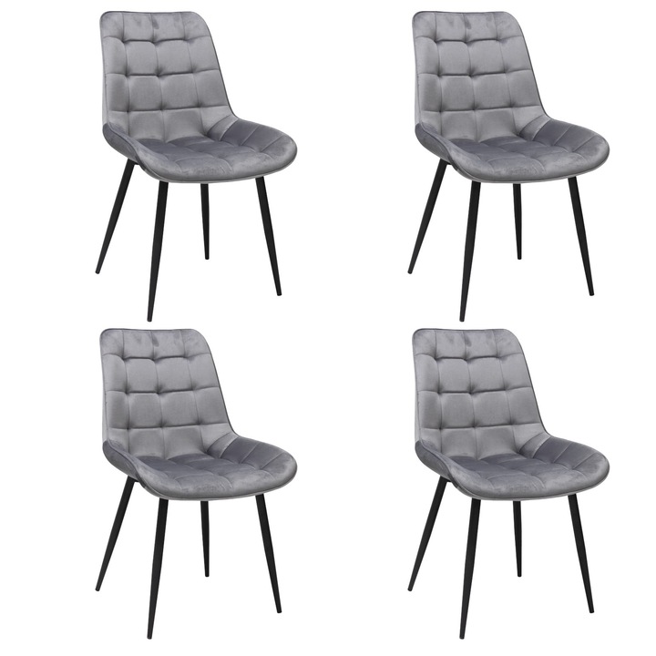 Set 4 scaune Onix Gri, tapitate cu material textil, picioare metalice negre, gri 87x53 cm