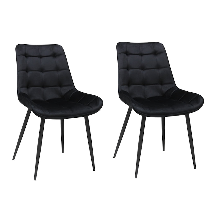 Set 2 scaune Onix Negru, tapitate cu material textil, picioare metalice negre, negru 87x53 cm