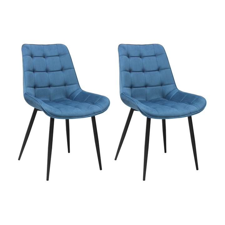 Set 2 scaune Onix Turcoaz, tapitate cu material textil, picioare metalice negre, turcoaz 87x53 cm