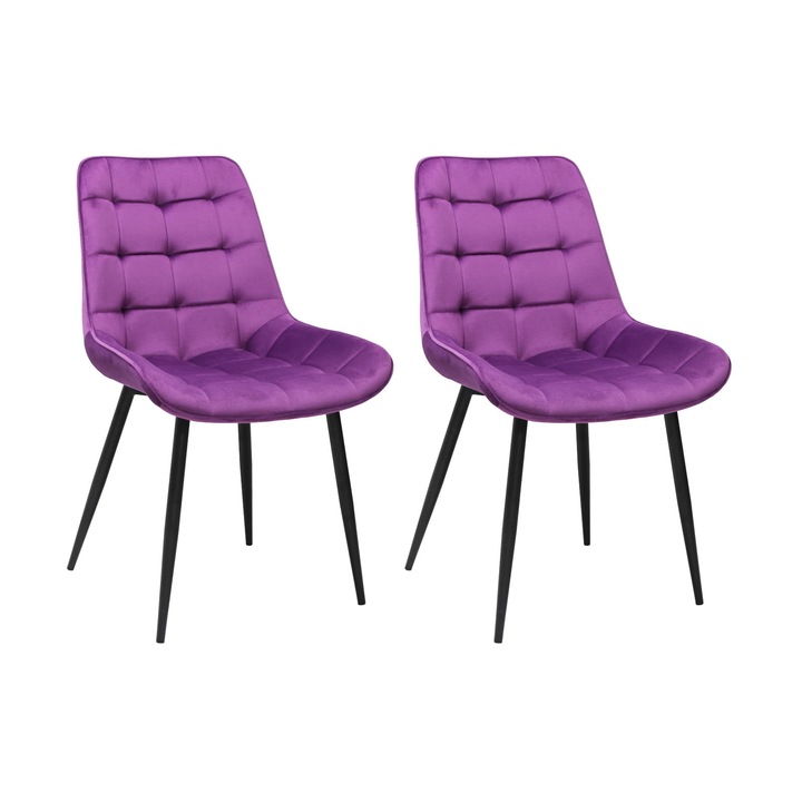 Set 2 scaune Onix Mov, tapitate cu material textil, picioare metalice negre, mov 87x53 cm