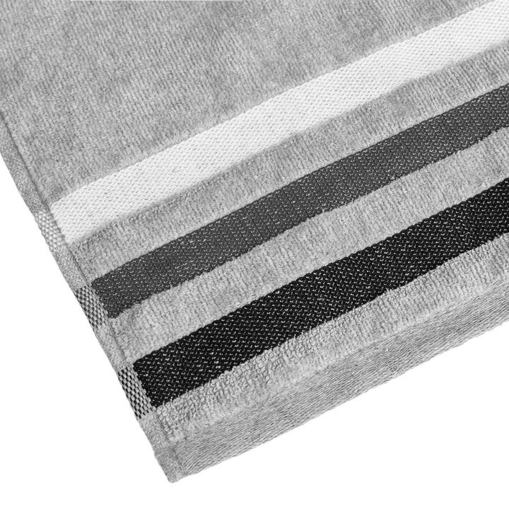 Prosop pentru plaja Shopiens®, gri cu trei dungi pe margini, 70 x 140 cm