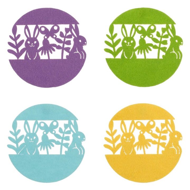 4 db Easter Shopiens® pohártartó szett, filcből és perforált kivitelben nyuszikkal, tarka, 12 cm