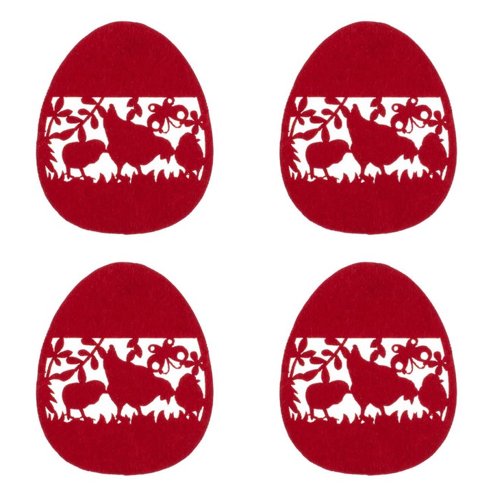 4 db Pasta Shopiens® pohártartó készlet, piros filcből, tojás alakú, perforált kivitelben, 10,5 x 12 cm