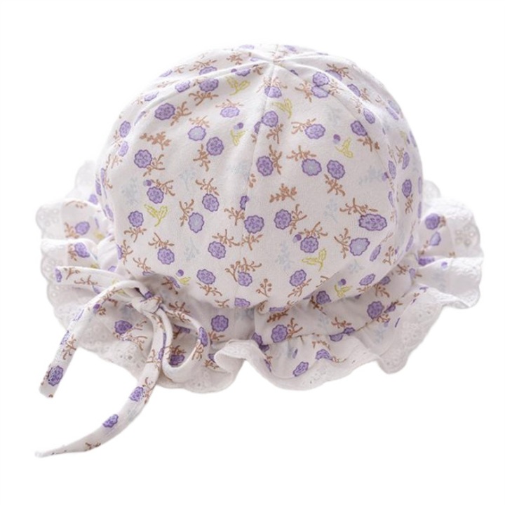 Шапка SuperBaby, Модел Little Flowers, Флорални мотиви, Памук, Момичета, Бял/Лилав