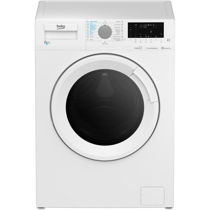 Masina de spalat rufe cu uscator Beko HTV8726XSW, Spalare 8 kg, Uscare 5 kg, 1200 RPM, SteamCure, HomeWhiz prin Bluetooth, ProSmart Inverter Motor, AddXtra, Alb