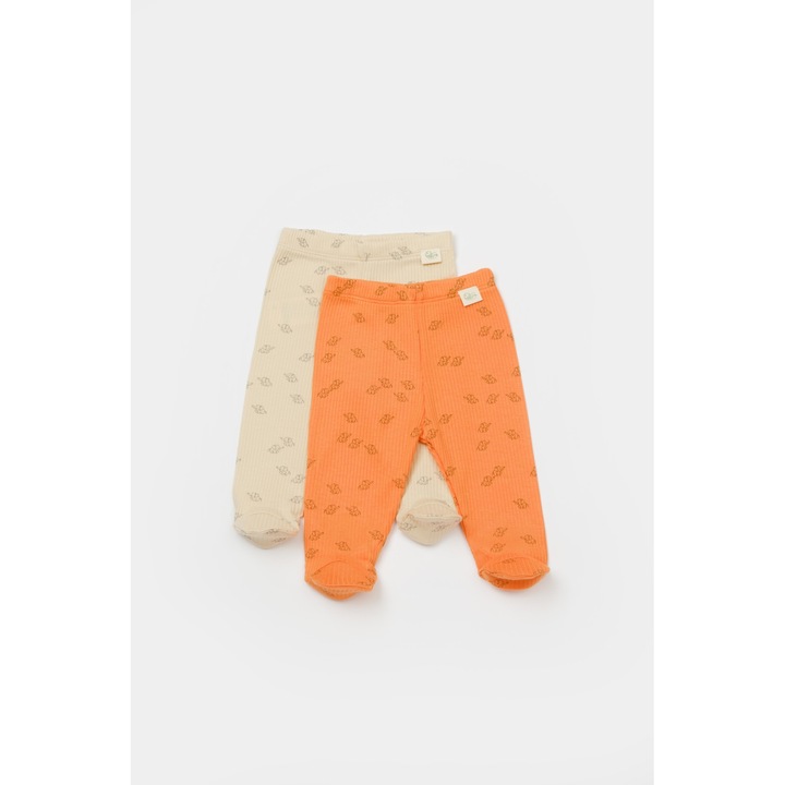 2 db-os nadrág szett nyomott cipóval, BabyCosy, 50% modál-50% pamut, Stone és Sárgabarack