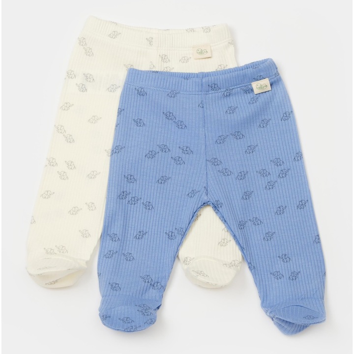 2 db-os nadrág szett nyomott cipzárral, BabyCosy, 50% modál-50% pamut, Ecru és Levendula, Ekrü/Levendula