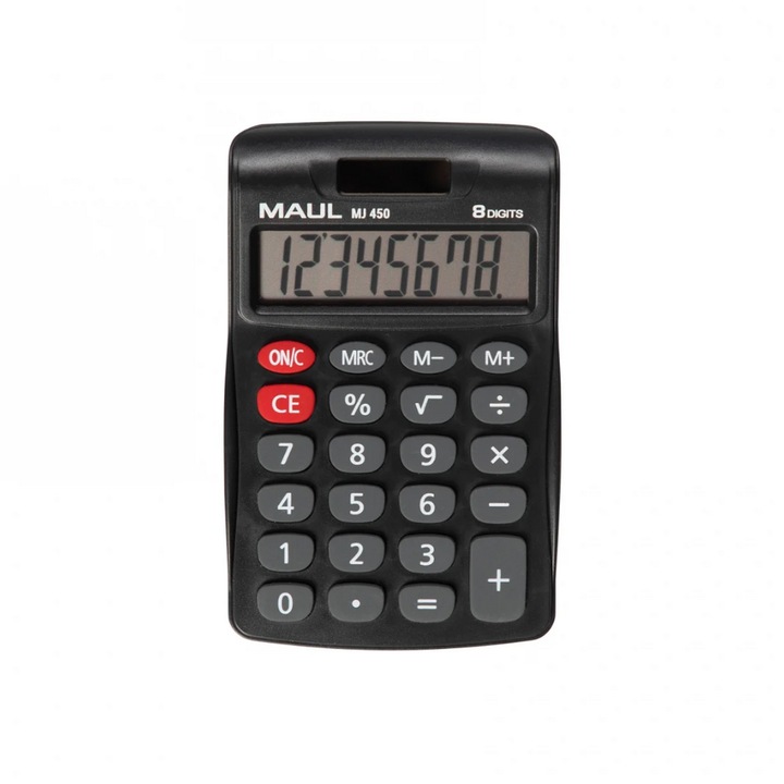 Настолен калкулатор MAUL ECO650, 12 цифри, изработен от рециклирана пластмаса, соларно зареждане - черен