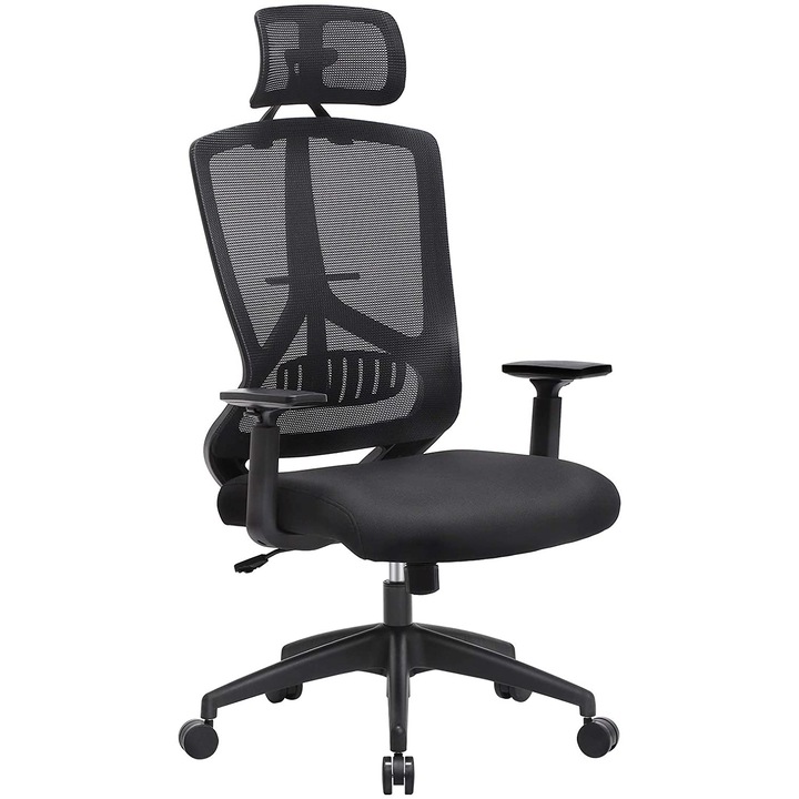 Irodai szék, ergonomikus forgó szék deréktámasszal, fekete