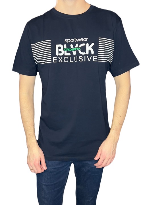 Férfi póló, sötétkék, kerek nyakú, M INTL