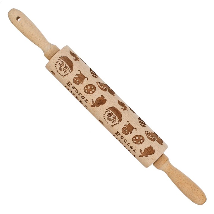 Facalet din lemn cu manere si suprafata cu modele de Paste Shopiens®, 20 cm