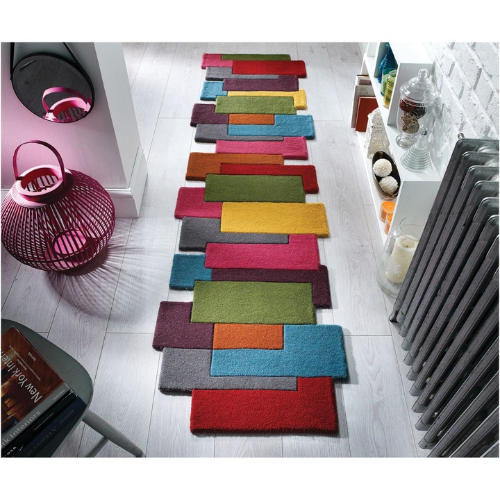 Covor traversa Flair Rugs Collage, 66 x 300 cm, 3900 g/m², 100% Lana, Multicolor