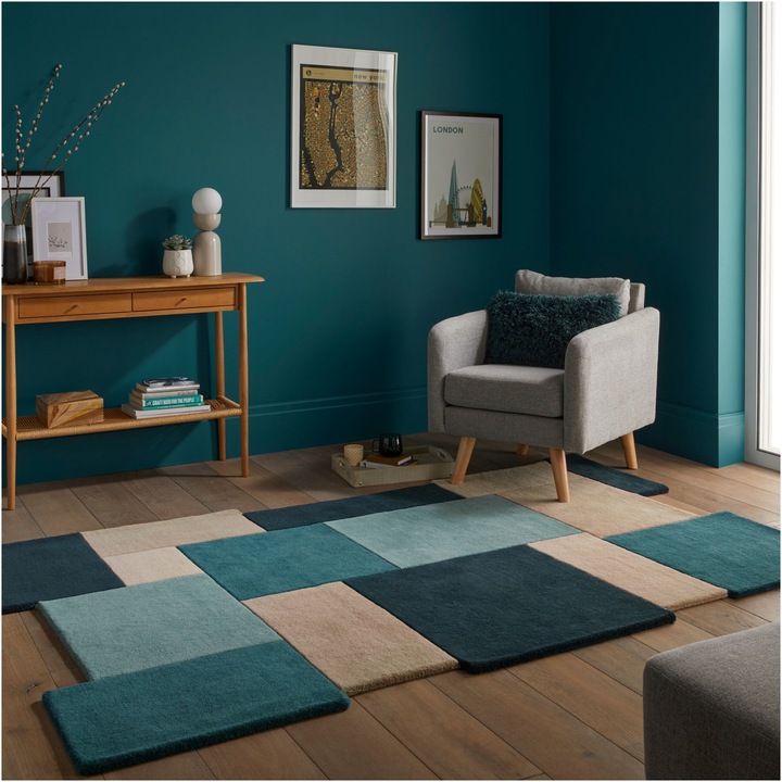 Правоъгълен килим Flair Rugs Collage, 150 x 240 см, 3900 г/м², 100% вълна, Тъмносин