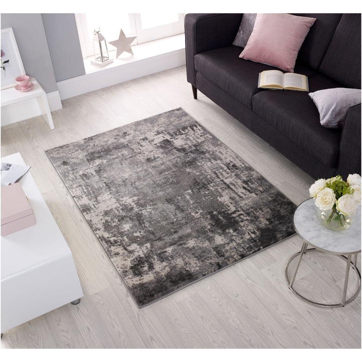 Правоъгълен килим Flair Rugs Wonderlust, 120 x 170 см, 2250 гр/м², 100% полипропилен, Сив