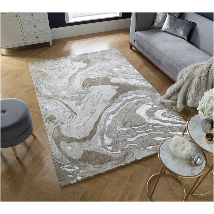 Covor dreptunghiular Flair Rugs Marbled, 160 x 230 cm, 2600 g/m², 60% Polipropilena, 40% Poliester, Crem