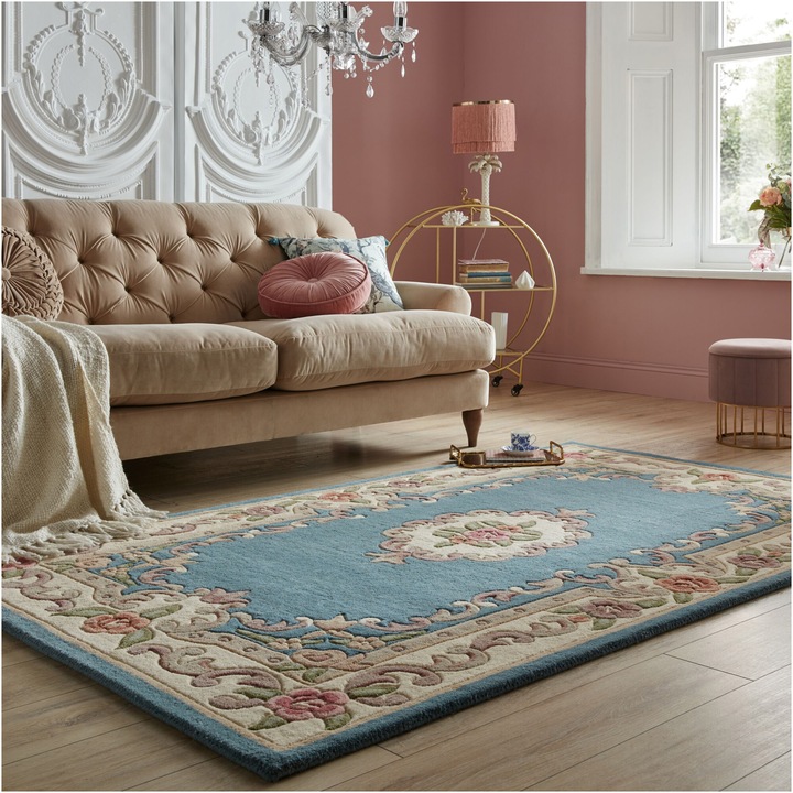 Covor dreptunghiular Flair Rugs Aubusson, 150 x 240 cm, 3500 g/m², 100% Lana, Albastru