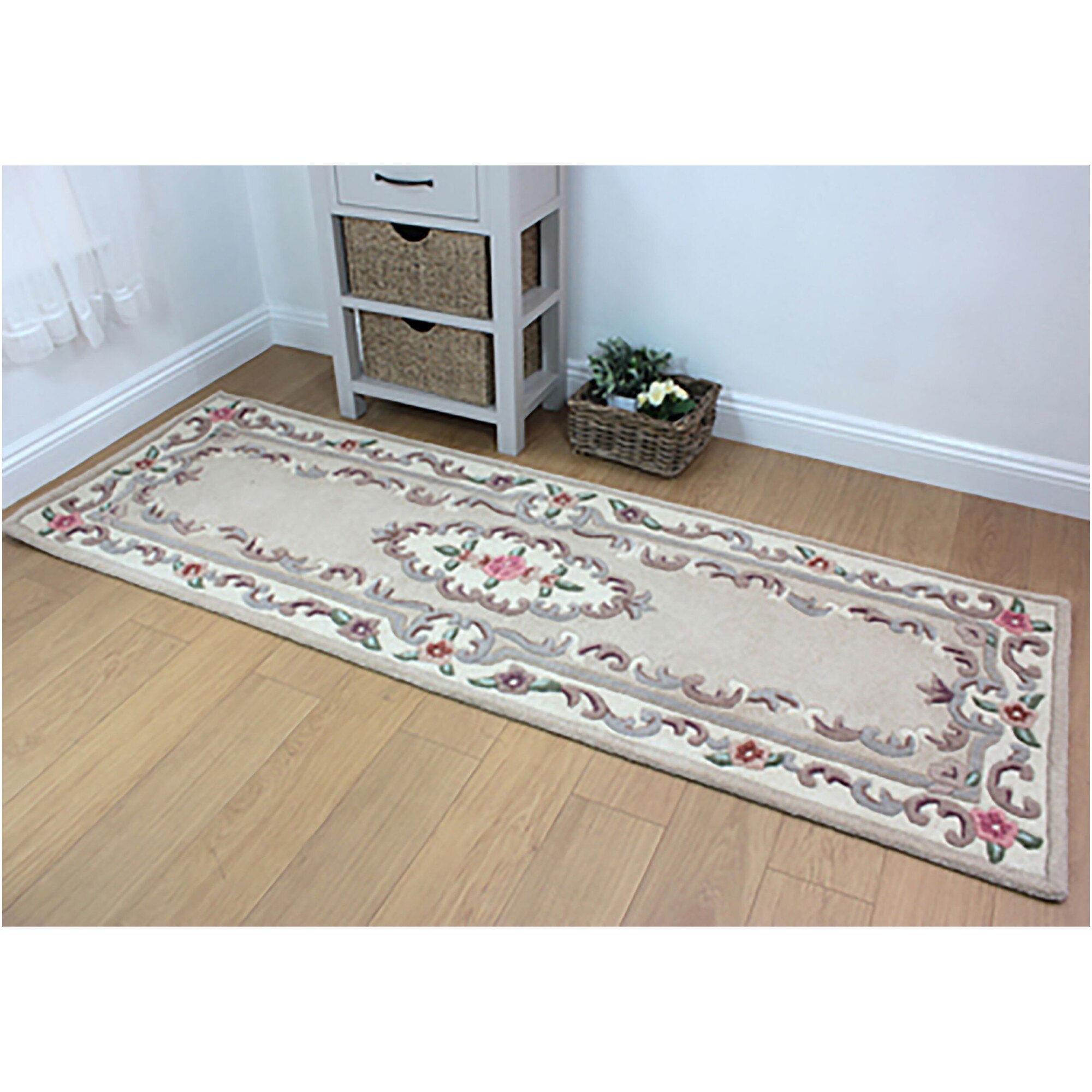 Covor traversa Flair Rugs Aubusson, 67 x 210 cm, 3500 g/m², 100% Lana, Crem