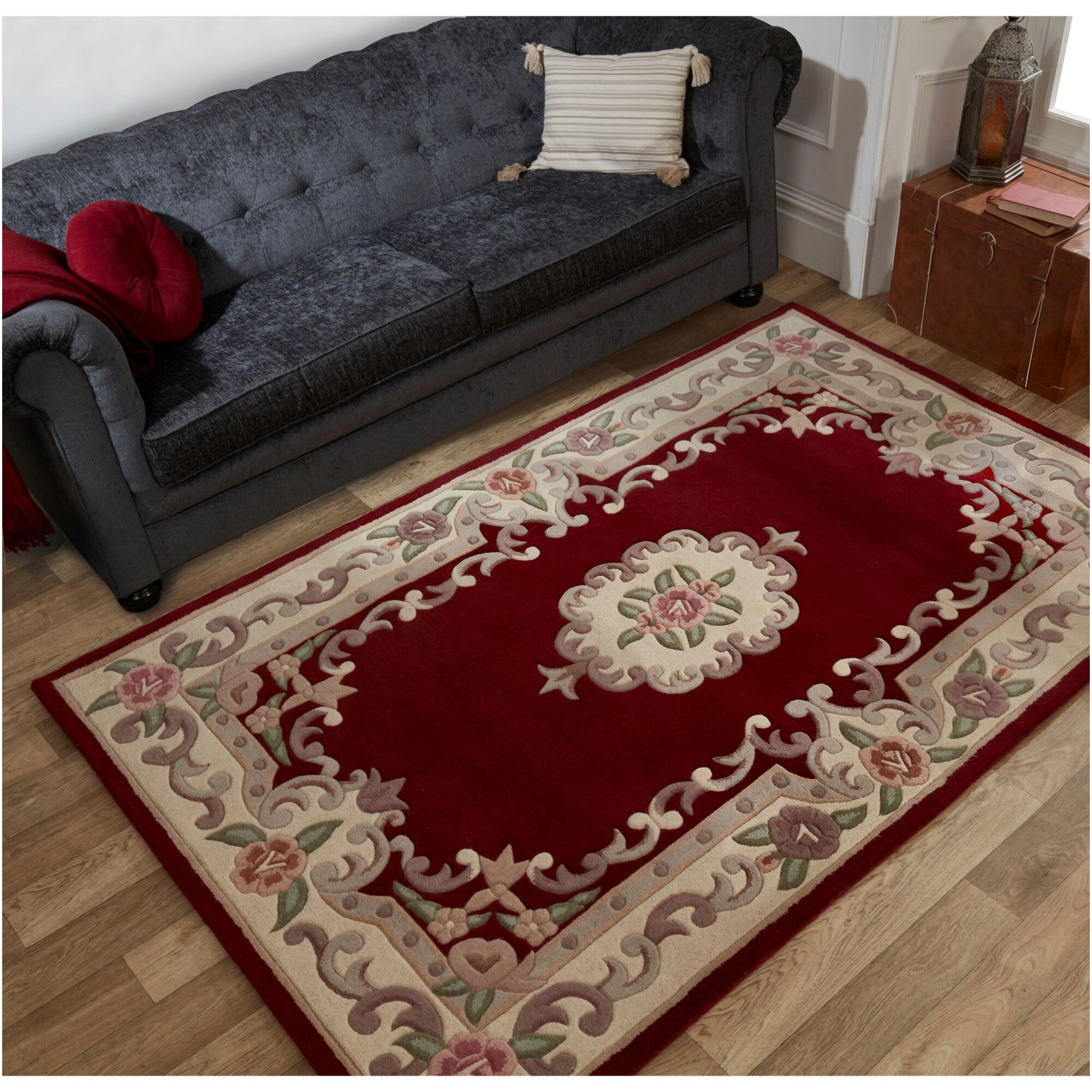 Covor dreptunghiular Flair Rugs Aubusson, 75 x 150 cm, 3500 g/m², 100% Lana, Rosu