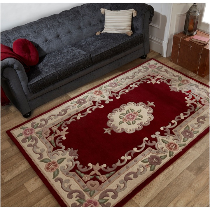 Covor dreptunghiular Flair Rugs Aubusson, 75 x 150 cm, 3500 g/m², 100% Lana, Rosu