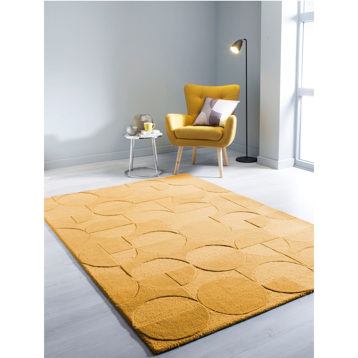 Covor dreptunghiular Flair Rugs Gigi, 160 x 230 cm, 3200 g/m², 100% Lana, Ocru