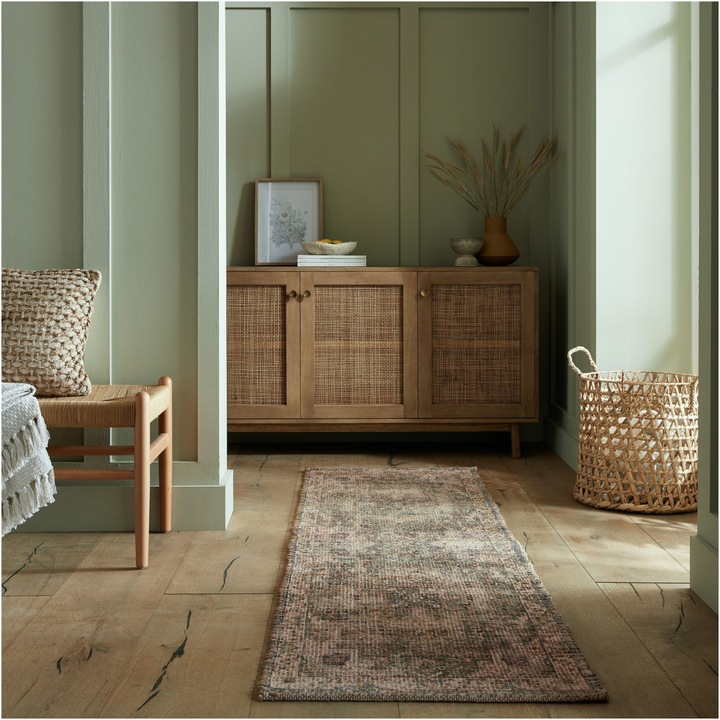 Covor traversa Flair Rugs Selena Jute Traditional, 60 x 230 cm, 2000 g/m², 69% Iuta, 22% Poliester, 9% Bumbac, Verde