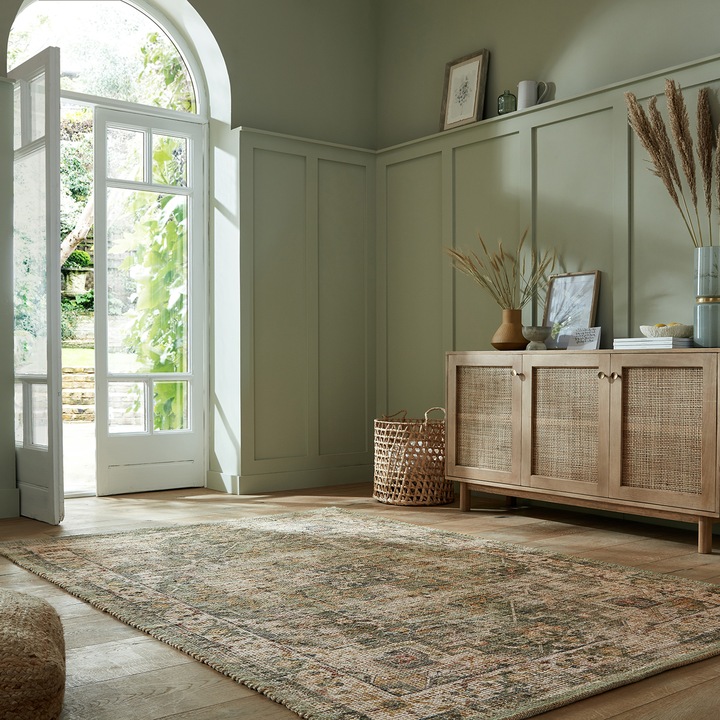 Правоъгълен килим Flair Rugs Selena Jute Traditional, 160 x 230 см, 2000 г/м², 69% юта, 22% полиестер, 9% памук, Зелен