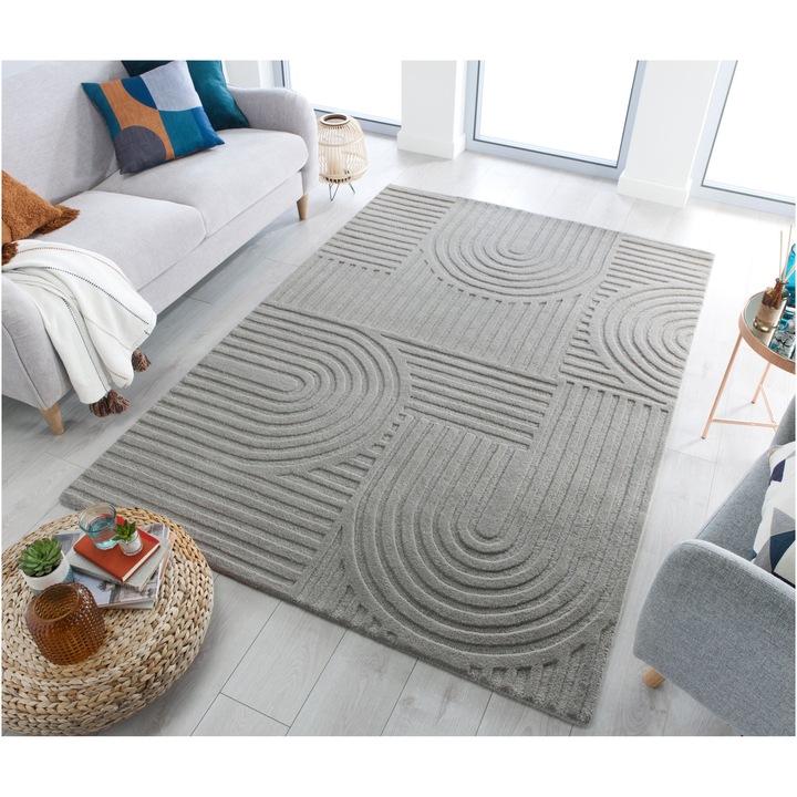 Правоъгълен килим Flair Rugs Zen Garden, 120 x 170 см, 3700 г/м², 100% вълна, Сив