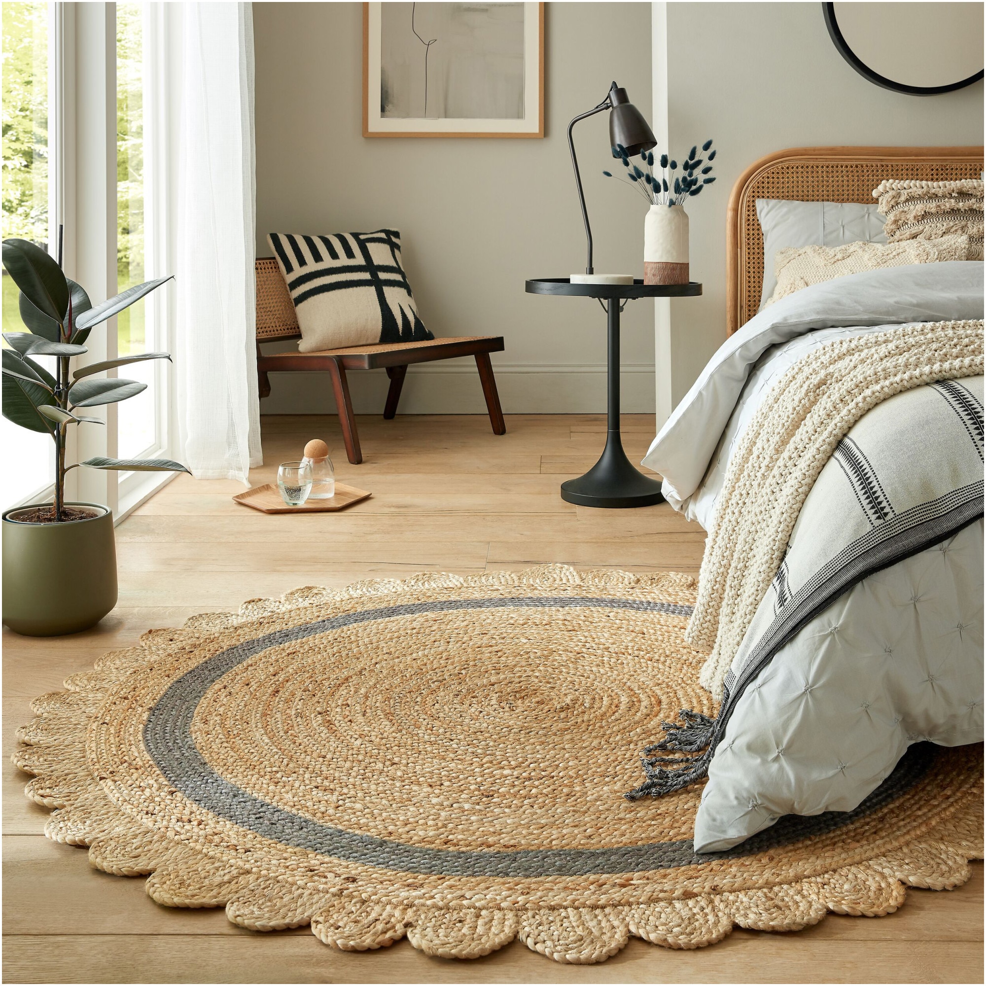 Covor rotund Flair Rugs Grace, 160 x 160 cm, 3000 g/m², 100% Iuta, Crem / Gri