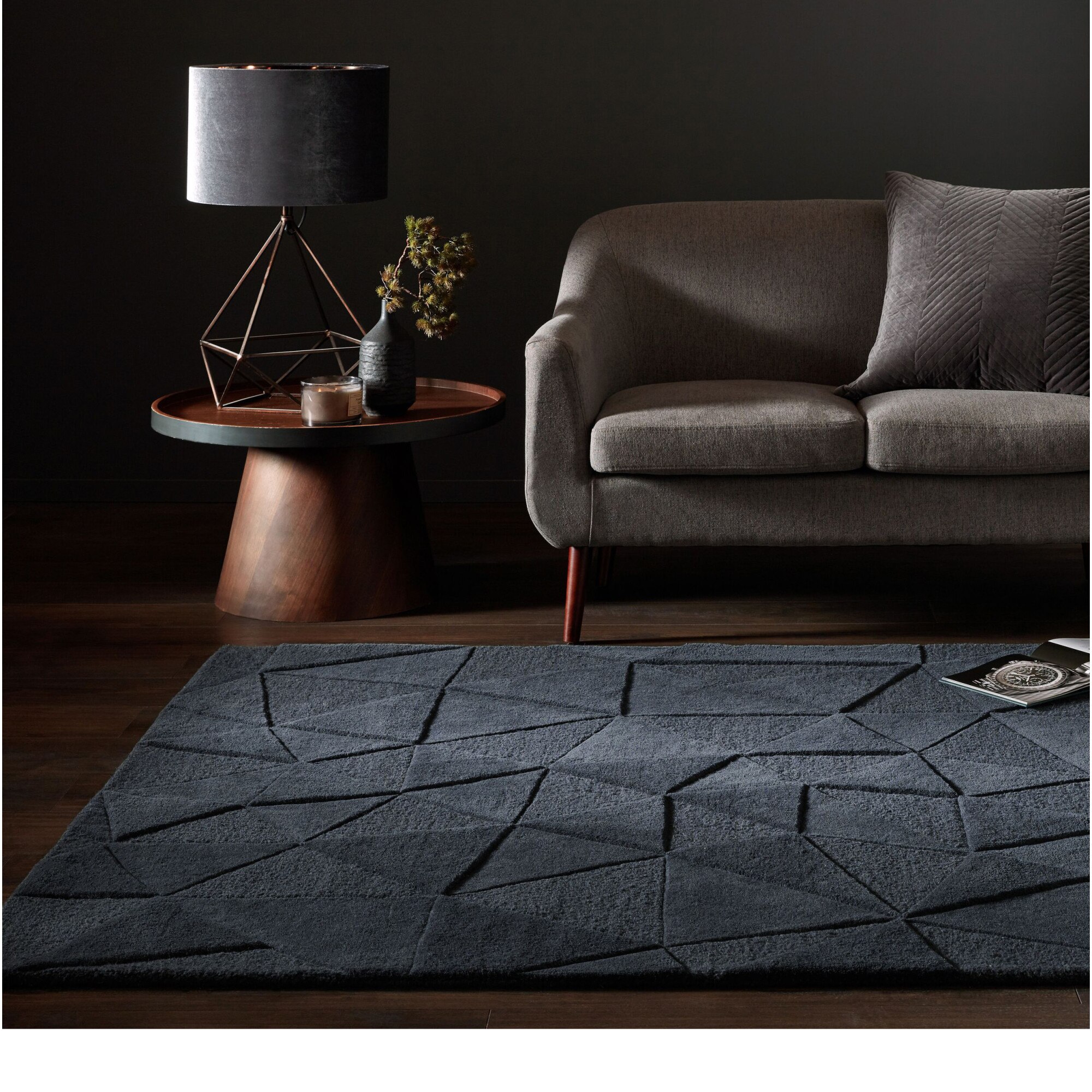 Covor dreptunghiular Flair Rugs Shard, 120 x 170 cm, 3200 g/m², 100% Lana, Gri inchis