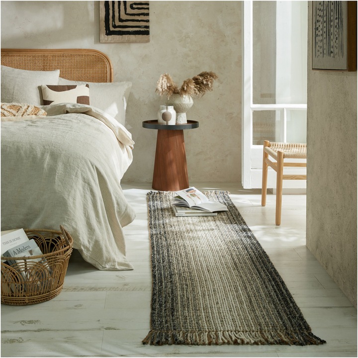 Covor traversa Flair Rugs Jute Ombre, 60 x 230 cm, 2350 g/m², 53% Iuta, 28% Poliester, 19% Lana, Gri