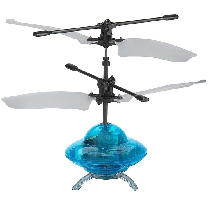 Elicopter mini de jucarie, controlabil cu mana, model ufo, albastru, 16 cm, Dalimag