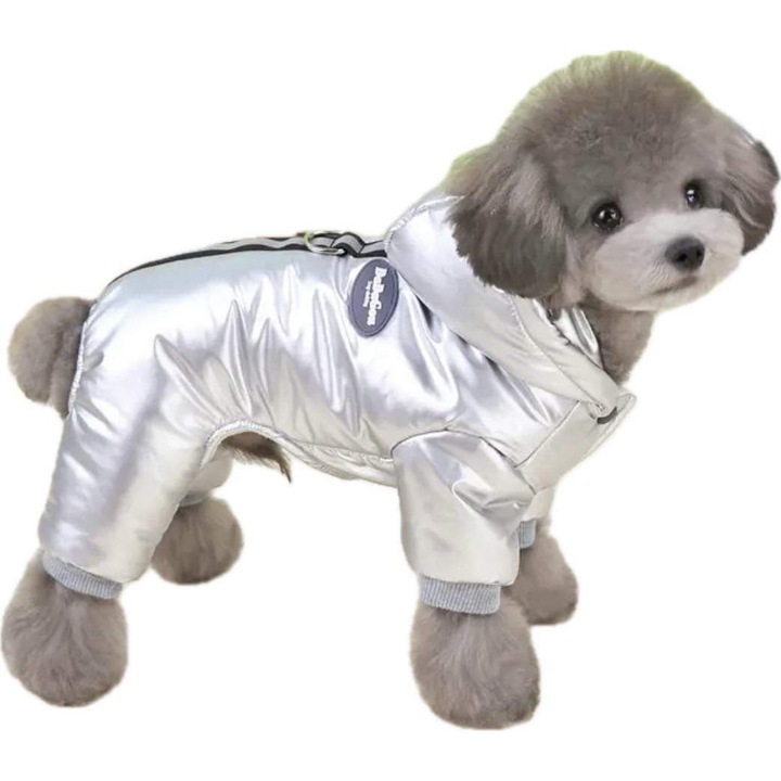 Топло яке за кучета, със закопчалки и качулка, сиво S