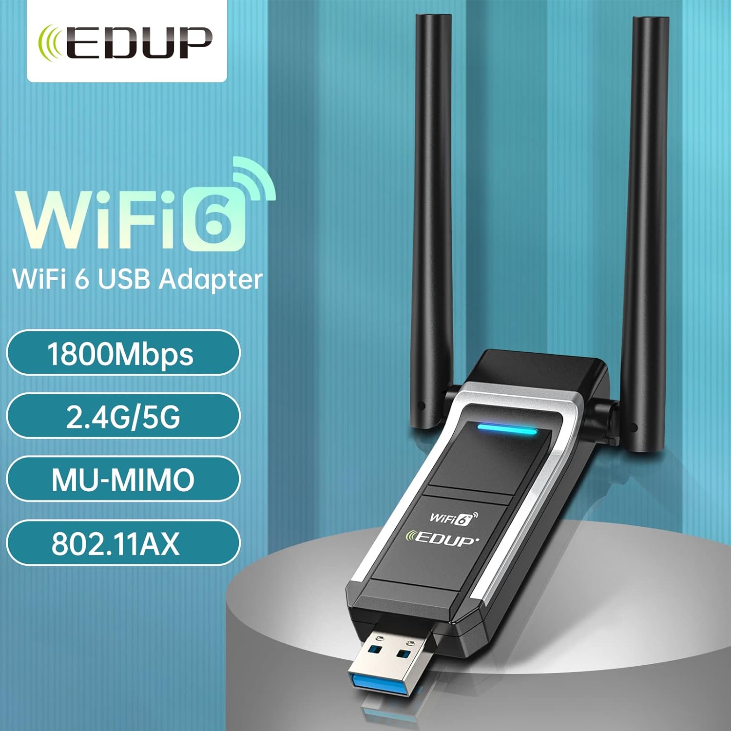 WiFi 6 безжичен адаптер, AX1800Mbps, двулентов 2,4GHz/5GHz, MU-MIMO ...