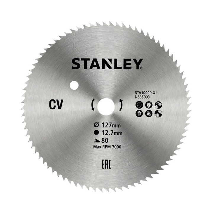 Panza fierastrau circular Stanley, CV, 127x12.7mm, 80 dinti