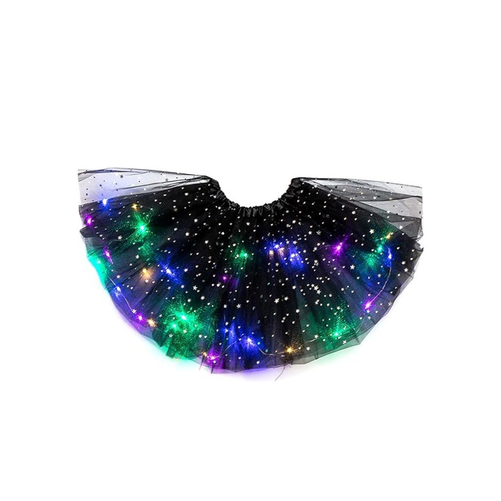 Fusta tutu pentru fete mici, cu Stele si lumini multicolore, din Tul neagru, marime talie 20-40 cm