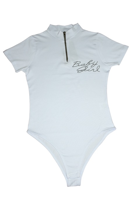 Боди, Адром, Обикновен печат, с цип, Бял Натурален