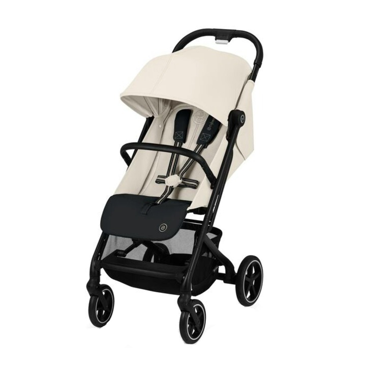 Carucior pentru bebelusi Cybex Gold Beezy Canvas White, cadru negru, bej deschis