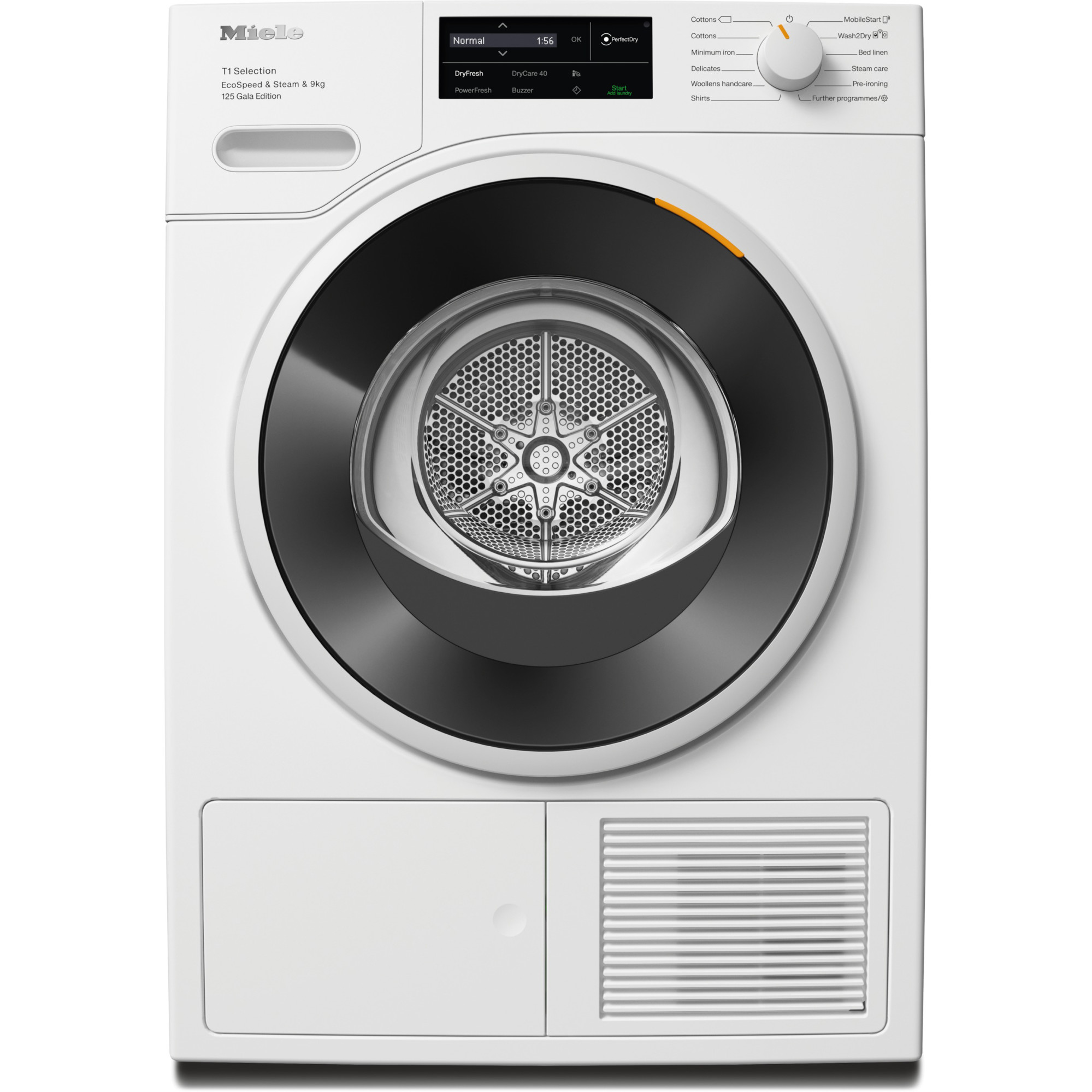 Uscator de rufe Miele TSL 683WP LW 125 Gala Edition, 9 kg, EcoSpeed&Steam, SteamFinish, DryCare 40, alb