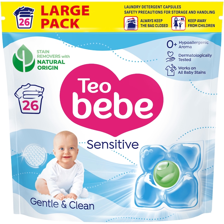 Перилен препарат Teo Bebe Gentle & Clean Sensitive, Капсули, 26 пранета