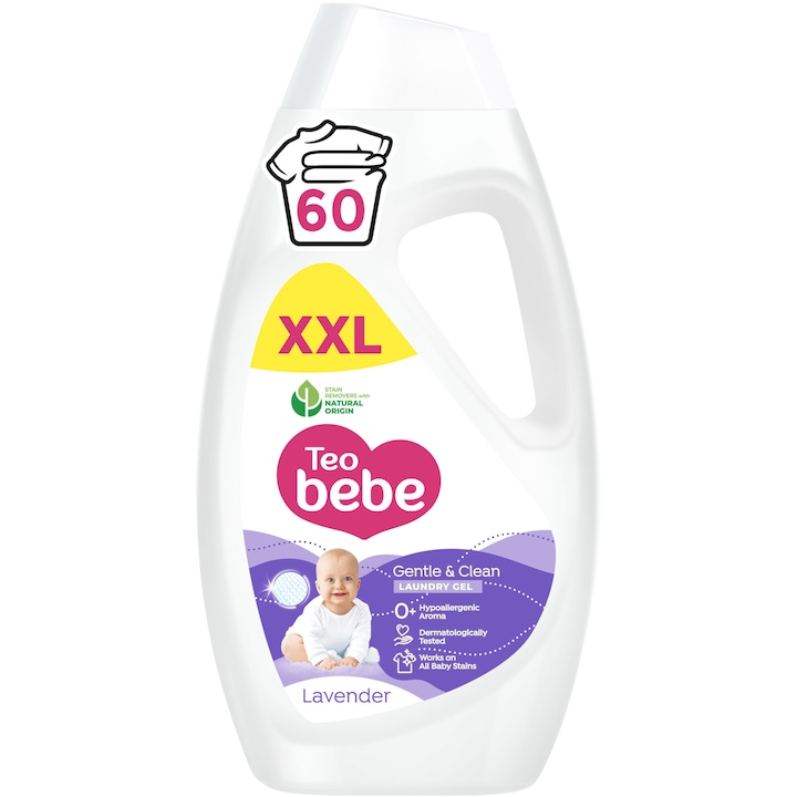 Перилен препарат Teo Bebe Gentle & Clean Lavender, Гел, 2.7л, 60 пранета