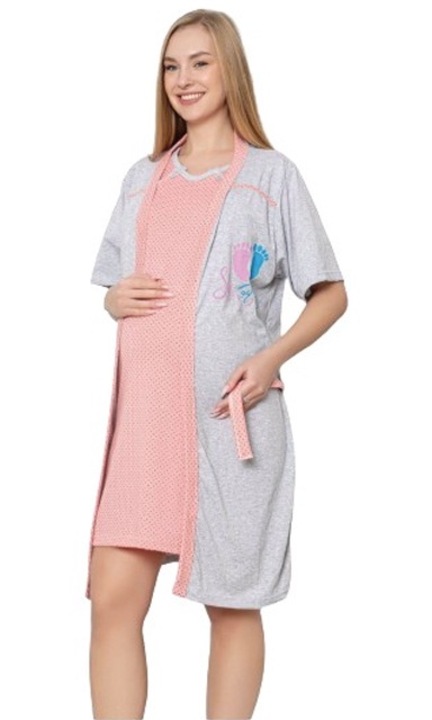 Camasa de noapte pentru alaptat cu halat Sevgi 680C, Coral 106943